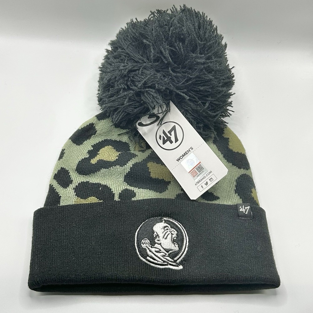 Florida State Seminoles '47 Brand Women's Animal Print Beanie Hat Cap Pom Cuff
